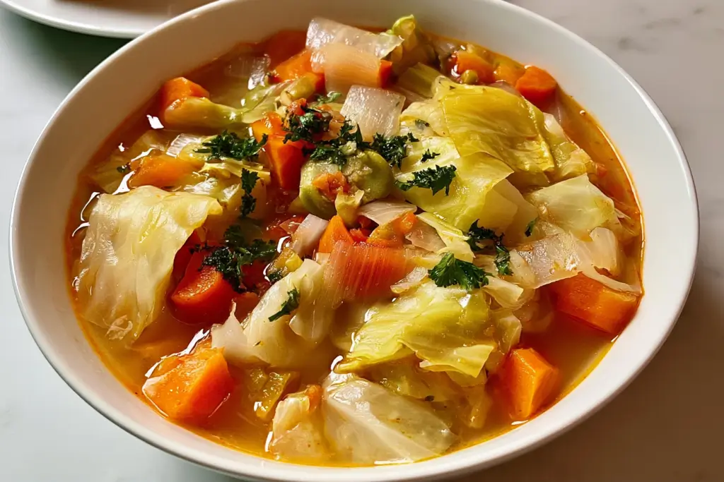 Instant Pot cabbage detox soup with carrots, celery, and tomatoes