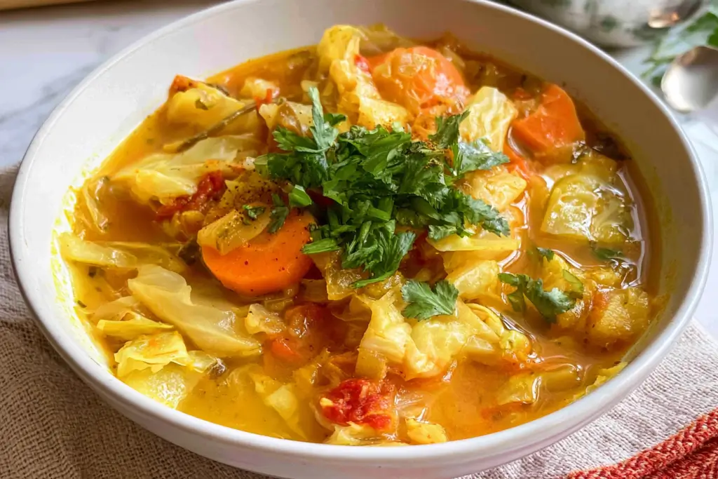 Instant Pot cabbage turmeric detox soup with fresh vegetables
