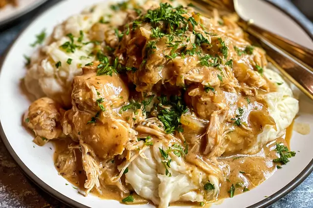 Crockpot Chicken and Gravy: Easy Comfort Food for Busy Days 3 Crockpot chicken and gravy with tender shredded chicken