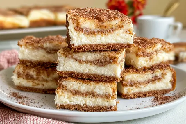 Snickerdoodle cheesecake bars with cinnamon sugar cookie topping