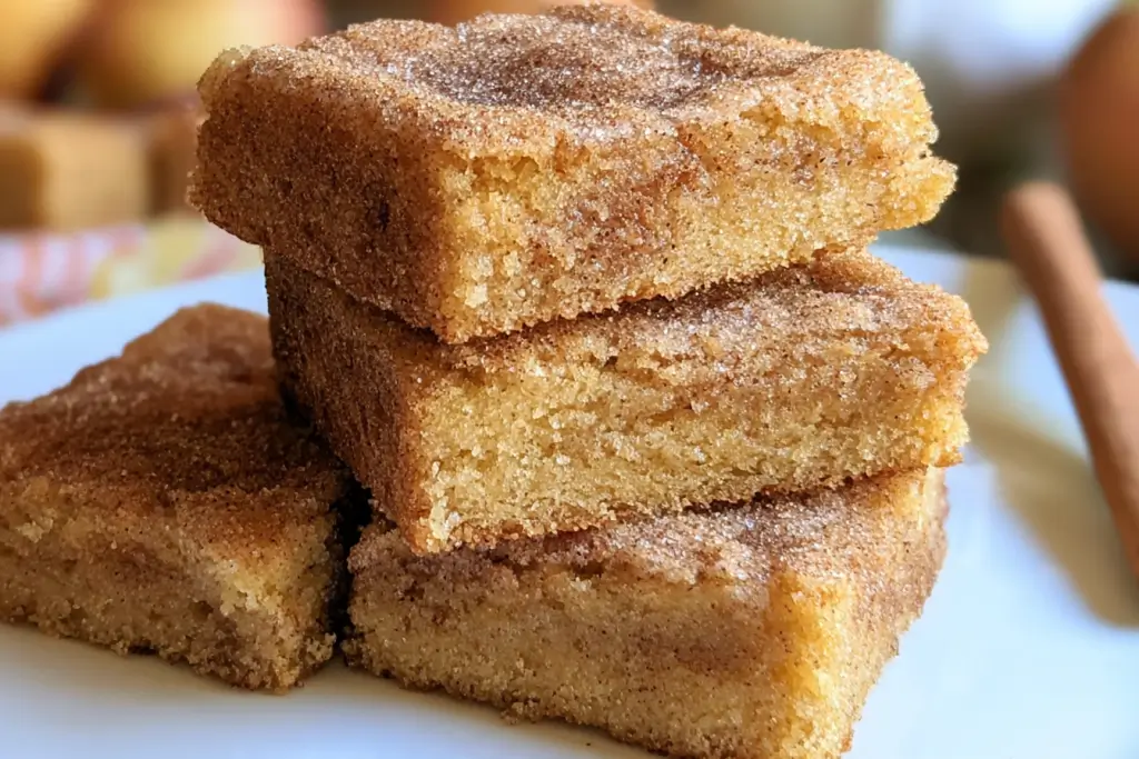 Chewy snickerdoodle cookie bars with cinnamon sugar topping