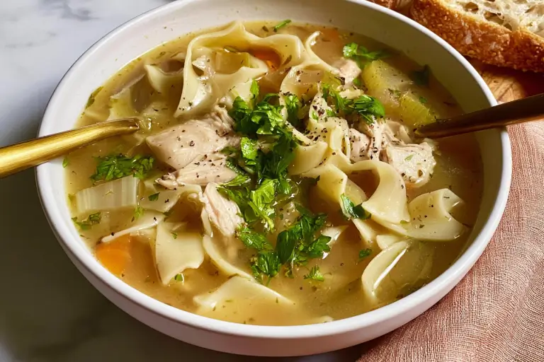 Campbell’s Classic Chicken Noodle Soup with chicken, noodles, carrots, and celery