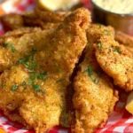 Crispy cornmeal fish batter coating golden fried fish