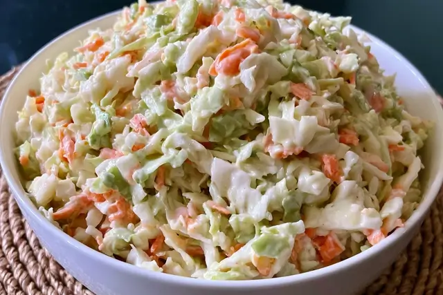 Creamy KFC coleslaw with shredded cabbage and carrots