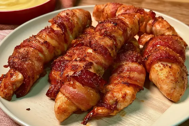 Bacon brown sugar chicken tenders with caramelized sweet glaze