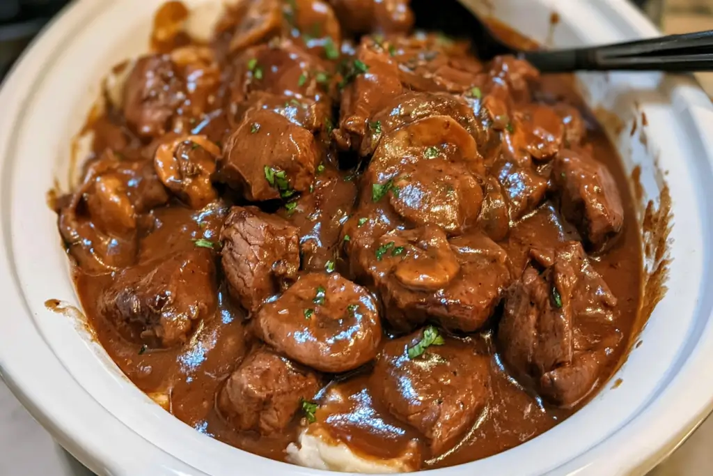 Crock Pot Beef Tips and Gravy with tender slow-cooked beef