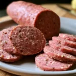 Homemade summer sausage with beef, pork, and savory spices