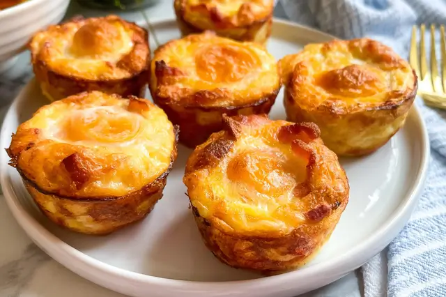Bacon egg and cheese muffins with crispy bacon and melted cheddar