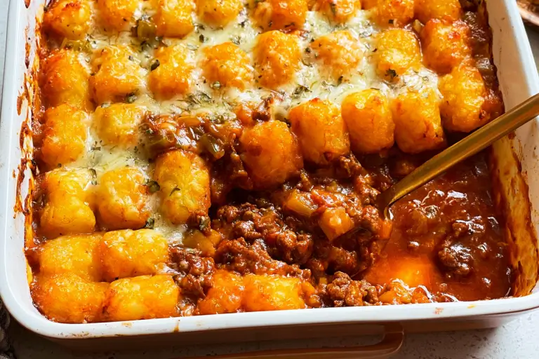 Sloppy Joe Tater Tot Casserole Recipe - Easy Comfort Food Classic 3 Sloppy Joe tater tot casserole with cheesy filling and crispy potato tots