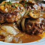Smothered hamburger steaks with savory onion gravy