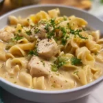 Classic chicken and noodles with tender chicken and creamy egg noodles
