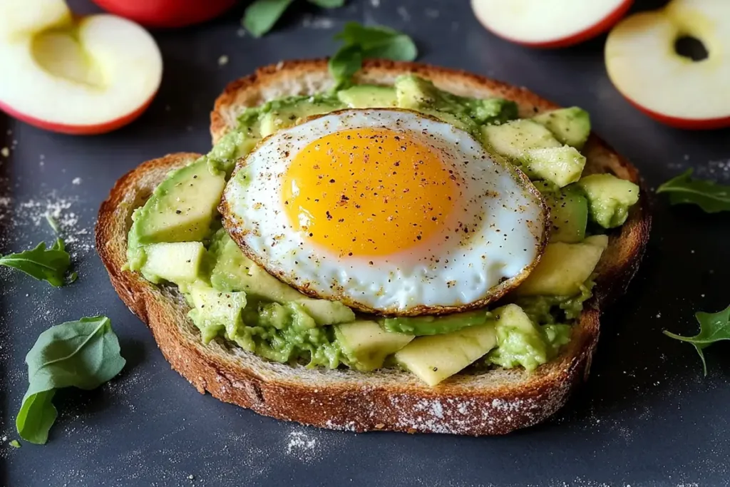 Avocado toast recipe with egg and apple