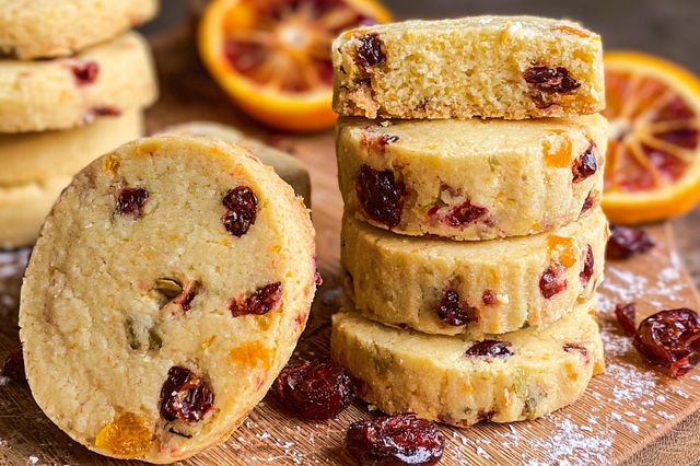 Cranberry orange shortbread cookies with buttery, citrusy flavor