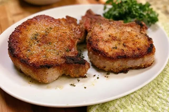 Parmesan baked pork chops with a crispy golden cheese crust