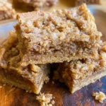 Brown sugar babe dessert bar baked golden brown in an 8x8 baking dish.