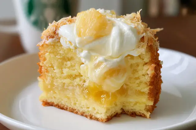 Starbucks Pineapple Cloud Cake: Recipe & Ingredients 3 Light and fluffy pineapple cloud cake topped with whipped cream and fresh pineapple chunks.