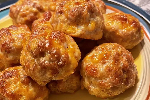 Cream Cheese Sausage Balls: A Delicious Snack Recipe 3 Cream cheese sausage balls baked golden brown on a parchment-lined baking sheet.