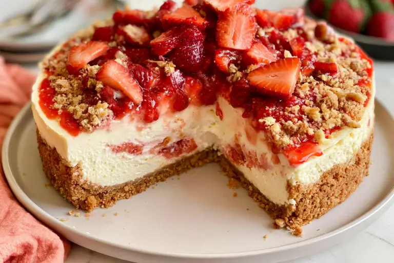 Strawberry Cheesecake Crunch Cake: A Delightful Recipe 4 crunchy strawberry cheesecake cake