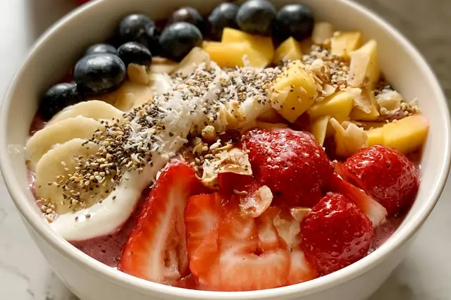 Tropical Smoothie acai bowl with fresh fruit and granola