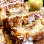 Glazed luscious country apple fritter bread with cinnamon swirl and fresh diced apples