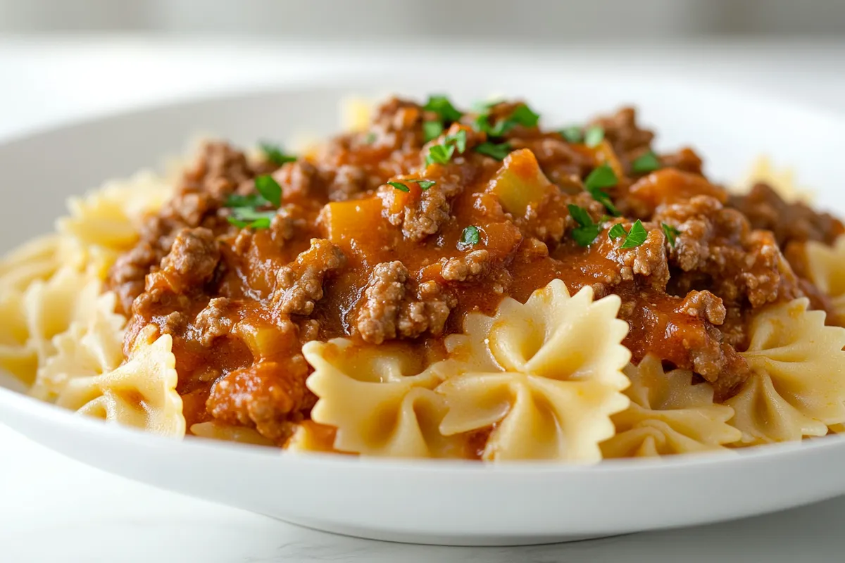 Bowtie Pasta with Creamy Velveeta Beef Sauce Recipe