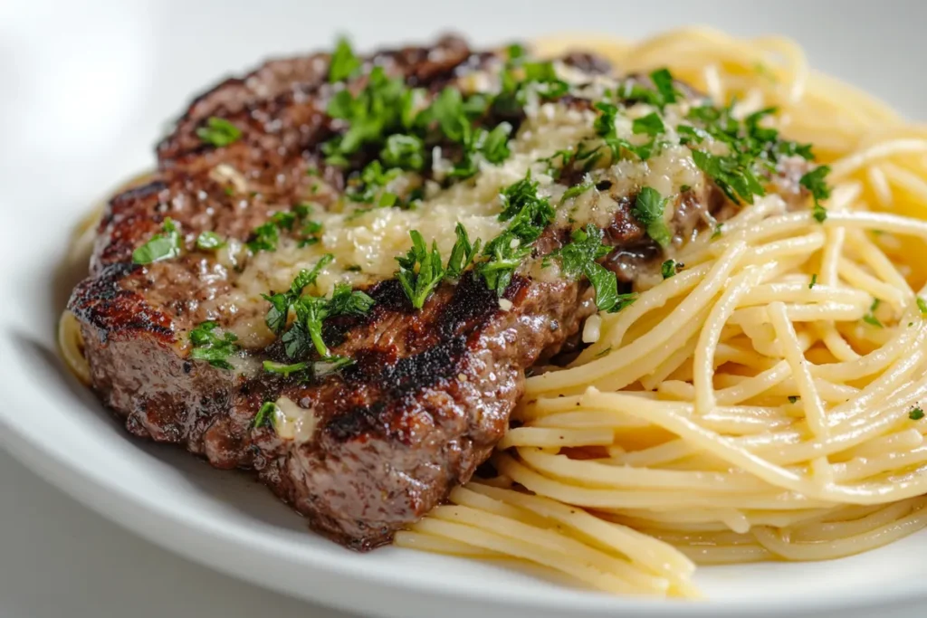 Delicious Garlic Parmesan Beef & Spaghetti Pasta 