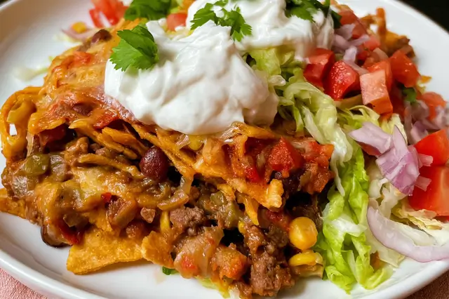 baked taco casserole with corn chips