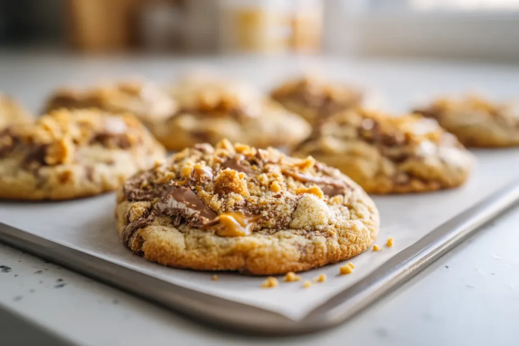 Delicious Butterfinger Caramel Crunch Cookies on a Plate