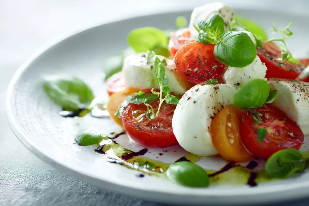 Fresh Caprese Salad with Mozzarella, Tomatoes, and Basil