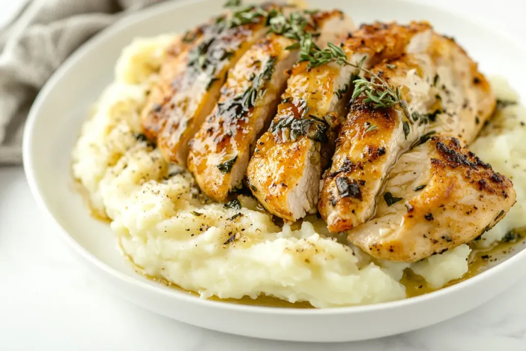 Garlic Parmesan Chicken Over Mashed Potatoes Dish