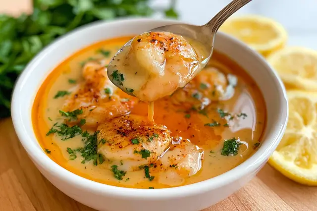 Rich Cajun garlic butter sauce with cream and fresh herbs served in a bowl.