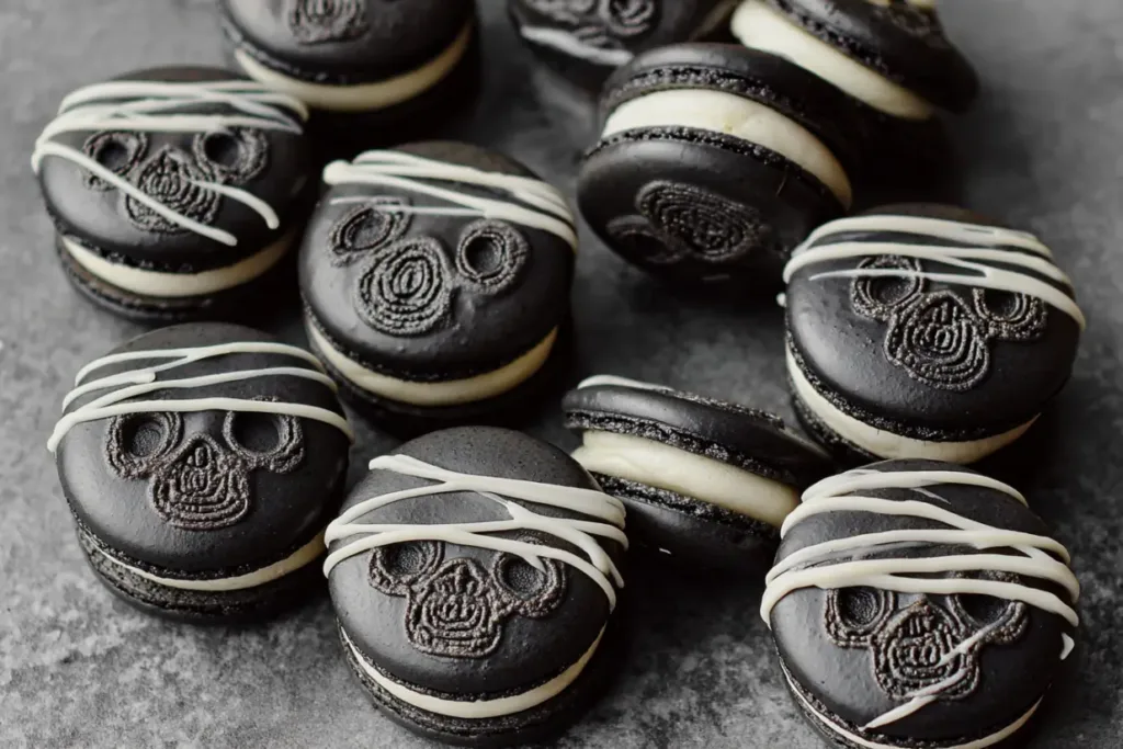 Black Cocoa Mummy Macarons