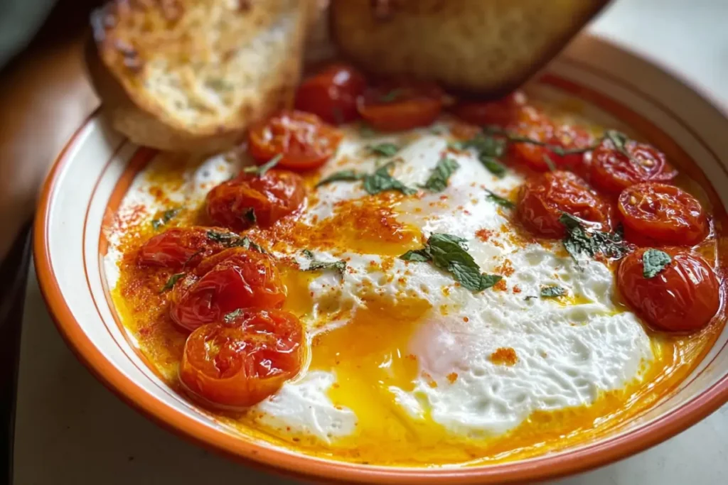 Colorful Plate of Turkish-Style Eggs and Tomatoes
