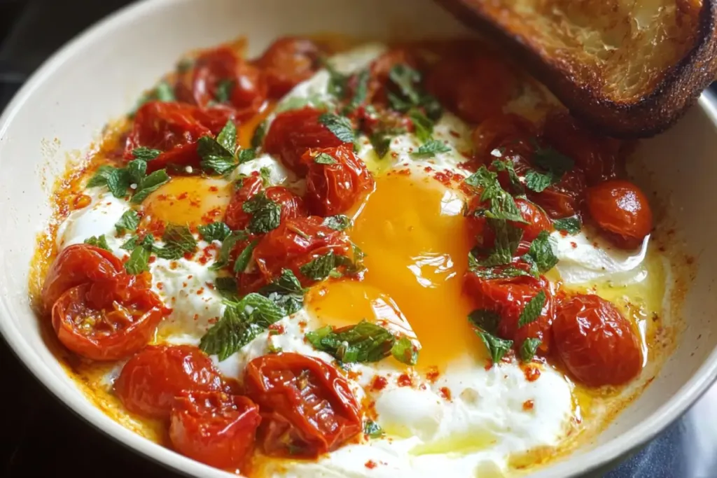 Colorful Plate of Turkish-Style Eggs and Tomatoes 