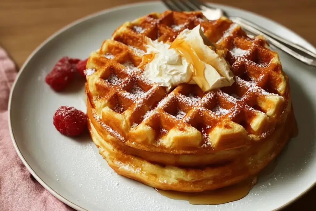 Fluffy Waffles: The Best Recipe for Perfect Mornings 3 Fluffy Waffles on a Plate with Berries