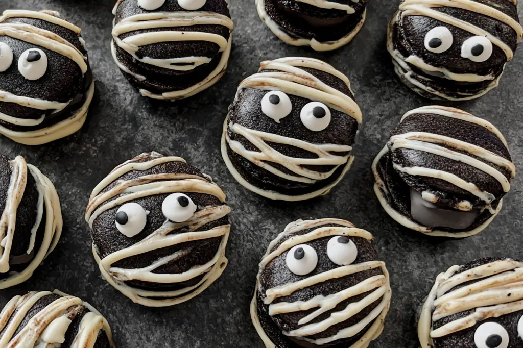 Halloween mummy macarons