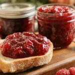 Vibrant homemade Christmas jam made with sweet strawberries and tart cranberries