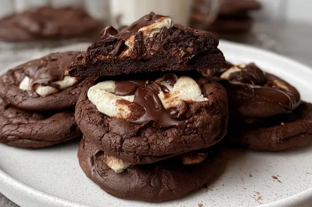 Soft chocolate cookie with creamy cheesecake filling and chopped pecans