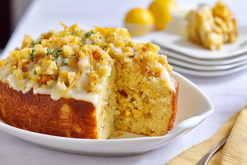 Lemon Velvet Cake Slice on a Plate