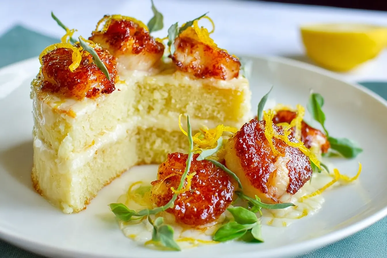 Lemon Velvet Cake Slice on a Plate