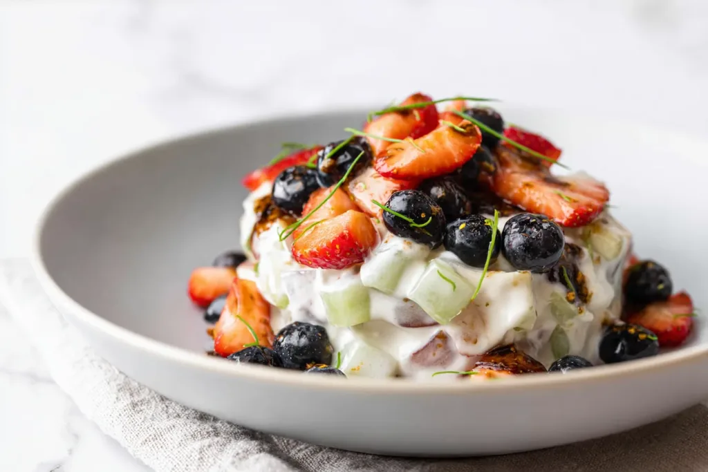 Delicious RED WHITE AND BLUE CHEESECAKE SALAD