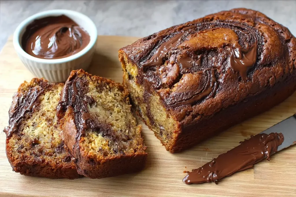 Banana Bread with Nutella Swirl Fresh Out of the Oven
