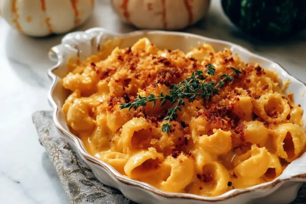 Creamy Pumpkin Mac & Cheese Served in a Bowl
