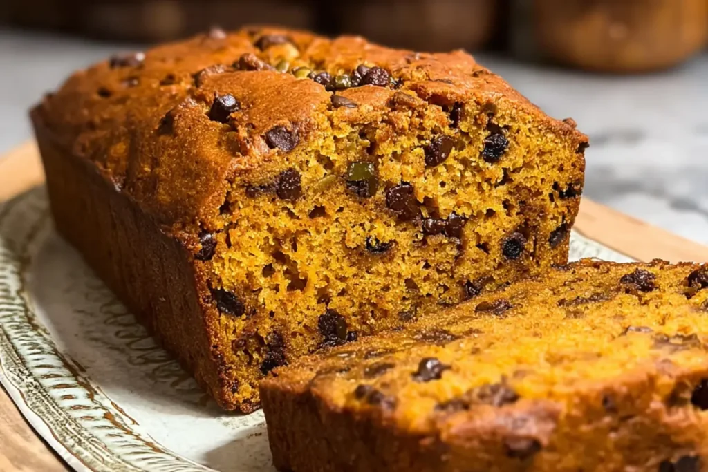 Homemade Pumpkin Chocolate Chip Bread Fresh from the Oven
