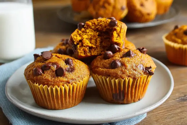 Delicious Pumpkin Chocolate Chip Muffins Fresh from the Oven 