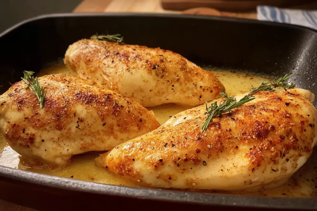 Simple Baked Chicken Breasts Served with Vegetables 