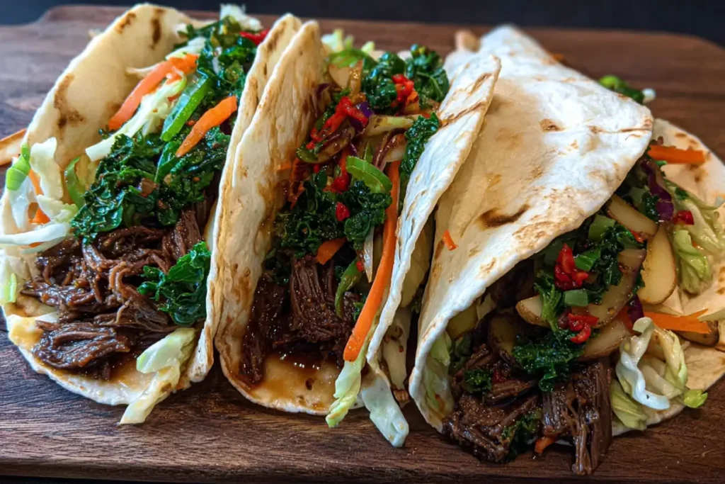 Delicious Simple Slow-Cooked Korean Beef Soft Tacos 