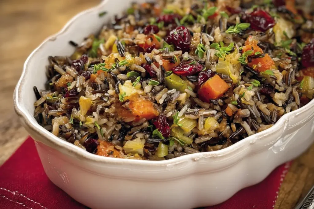 Delicious Wild Rice Dressing Served in a Bowl 