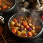 Witches Brew Stew (Halloween Soup) in a Cauldron