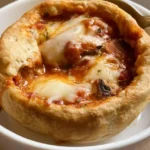 Flaky golden pizza pot pie filled with melted mozzarella and savory pizza sauce.